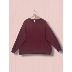 Wishlist Oversized Fleece Crewneck Side Slit Sweatshirt Burgundy M/L